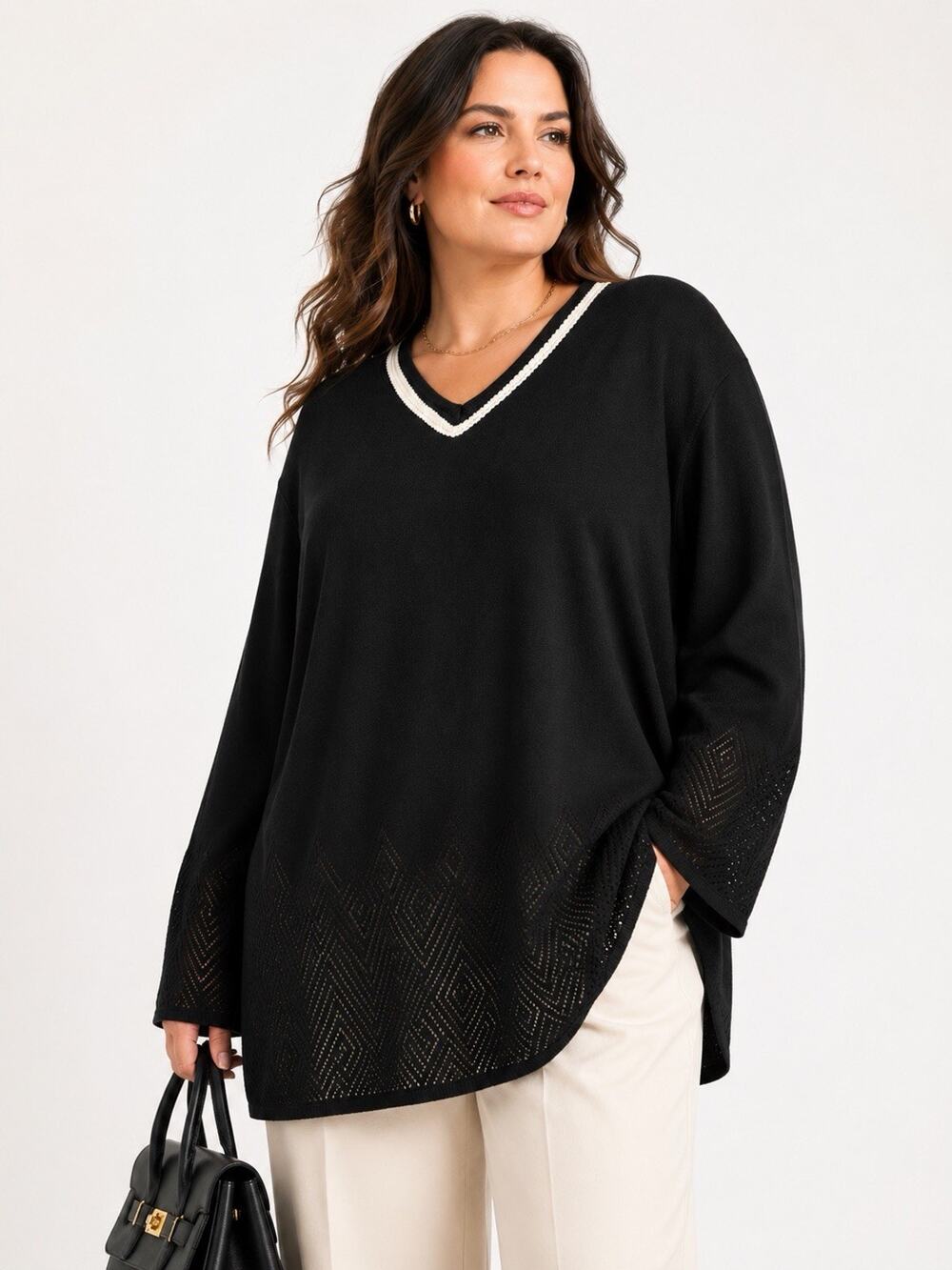 Salon Z Plus Saks Fifth Avenue Black Knit Tunic Italy Minimalist Quiet Luxury 2X